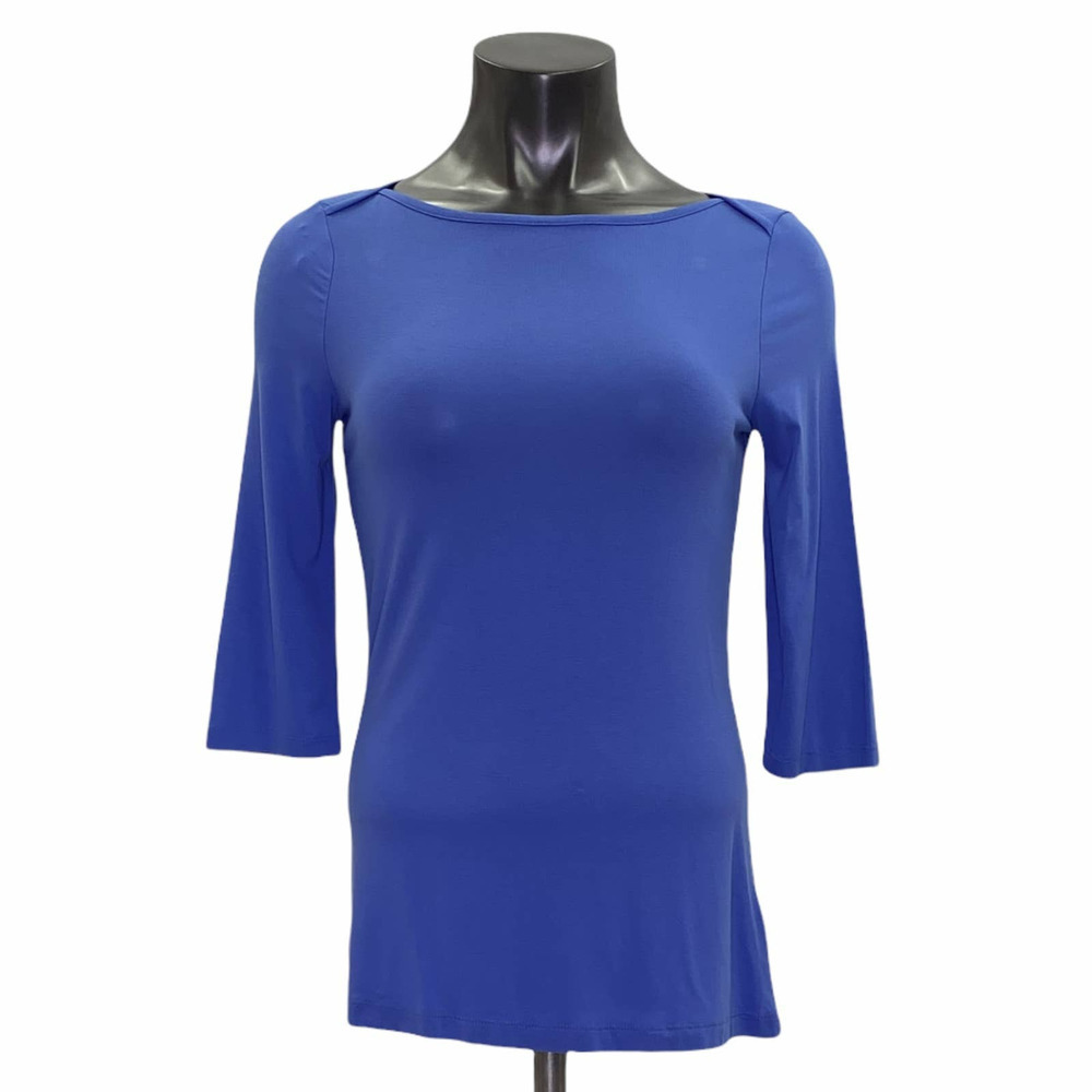 F&f Blue 3/4 Sleeve Boat Neck Quarter Zip T-Shirt